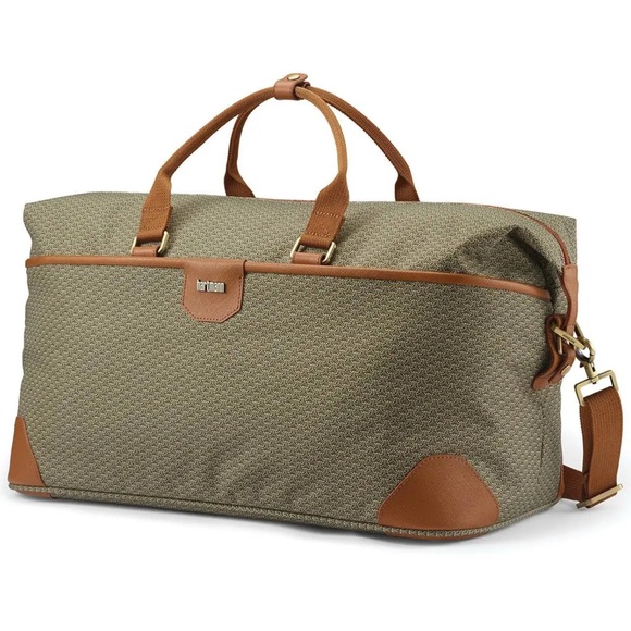 Hartmann Other - Hartmann Luxe II Tan Herringbone Weekend Bag Leather Accents and Brass Hardware